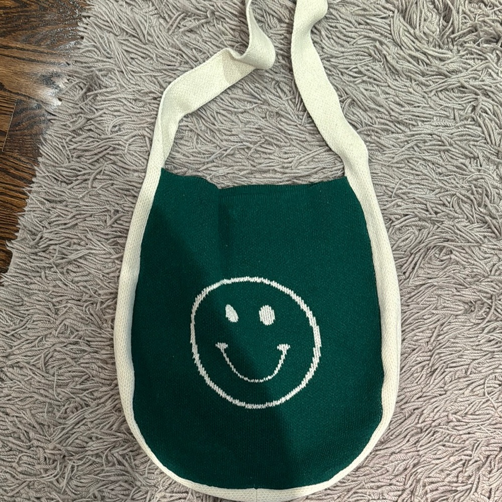 Green and White Smiley Face Tote Bag